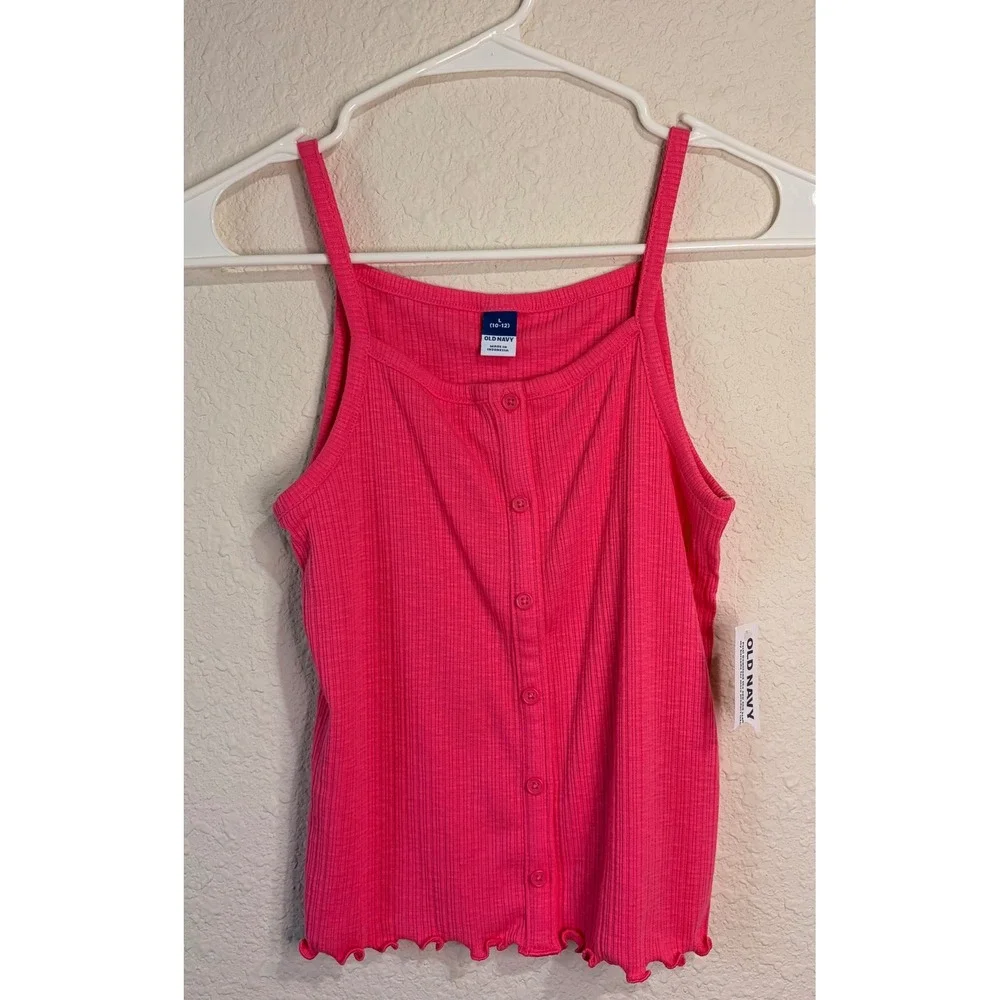 Old Navy Girls Rib-Knit Cami Tank Top 2-Pack Pink White Button Front Size L 10